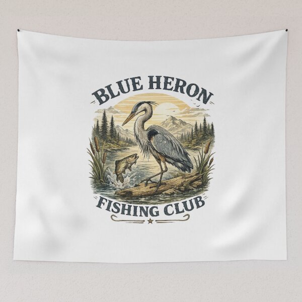 Item preview, Blue Heron Fishing Club Vintage Outdoor Design designed and sold by PawverseDesigns.