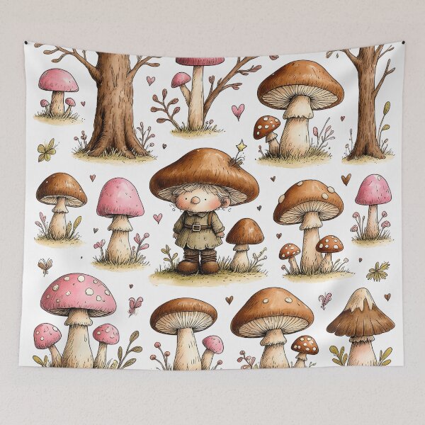 Item preview, Cute Mushroom Cottagecore Kitchen Pattern designed and sold by PeacefulD-signs.