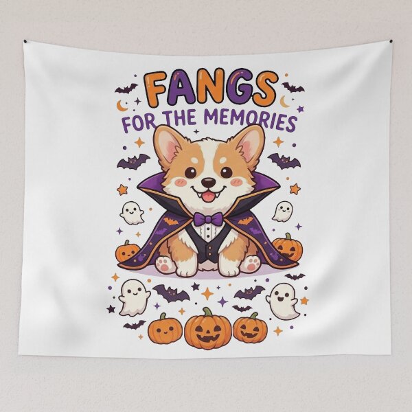 Item preview, Funny Corgi Vampire Halloween Shirt, Fangs for the Memories Corgi Tee, Cute Corgi Halloween Gift for Dog Lovers designed and sold by Wearable Canvas...