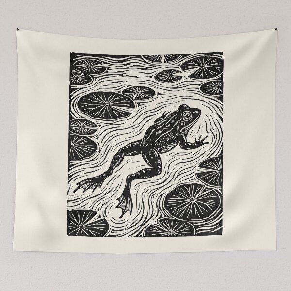 Item preview, Frog in Swamp Linocut Style Vintage Toad Lover  designed and sold by Y-Vibes.