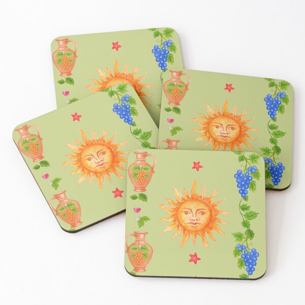 Item preview, Portuguese Folk – Sun, Grapevines & Terracotta Jugs on Soft Olive designed and sold by Piret Victoria Ribas.