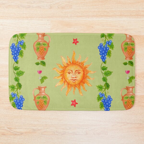 Item preview, Portuguese Folk – Sun, Grapevines & Terracotta Jugs on Soft Olive designed and sold by Piret Victoria Ribas.