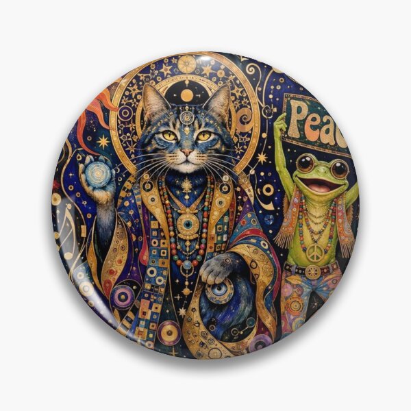 Item preview, Peace & Meow - Cosmic Duo: Cat and Frog, Hippie à la Klimt designed and sold by Natalia-Vlad.