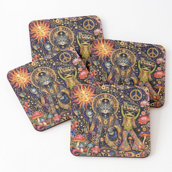 Item preview, Peace & Meow - Cosmic Duo: Cat and Frog, Hippie à la Klimt designed and sold by Natalia-Vlad.
