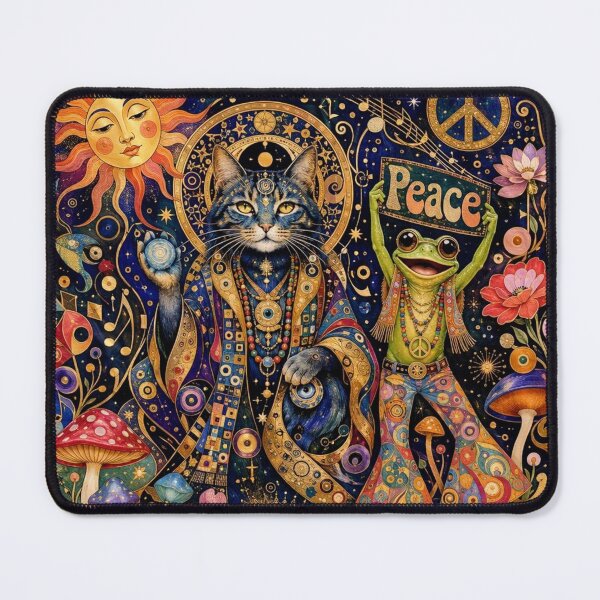 Item preview, Peace & Meow - Cosmic Duo: Cat and Frog, Hippie à la Klimt designed and sold by Natalia-Vlad.