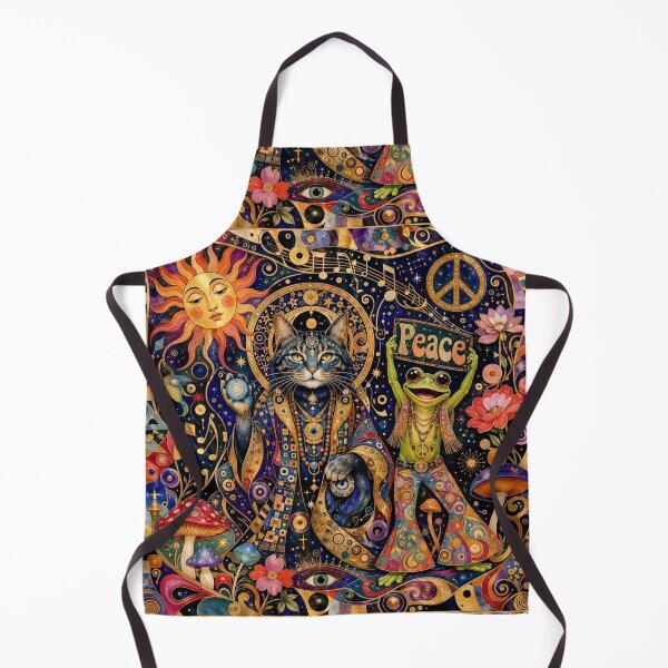 Item preview, Peace & Meow - Cosmic Duo: Cat and Frog, Hippie à la Klimt designed and sold by Natalia-Vlad.