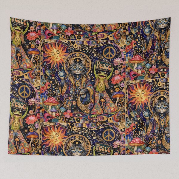 Item preview, Peace & Meow - Cosmic Duo: Cat and Frog, Hippie à la Klimt designed and sold by Natalia-Vlad.