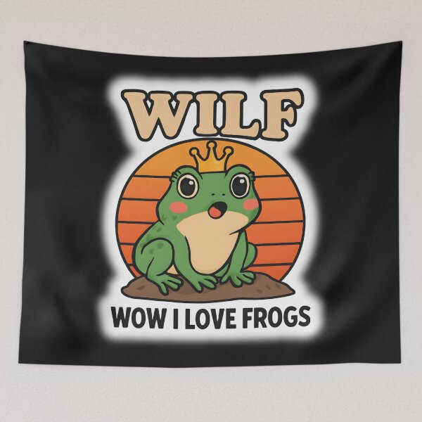 Item preview, WILF Frog Vintage Design – Wow I Love Frogs Funny Meme, Retro Frog Lover Gift, Cute Animal Cartoon designed and sold by Basma Designs | Funny Shirts, Stickers & Mugs.