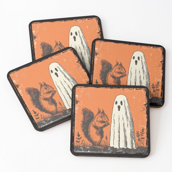 Item preview, Orange Squirrel Beside Tall Halloween Ghost designed and sold by grenithh.