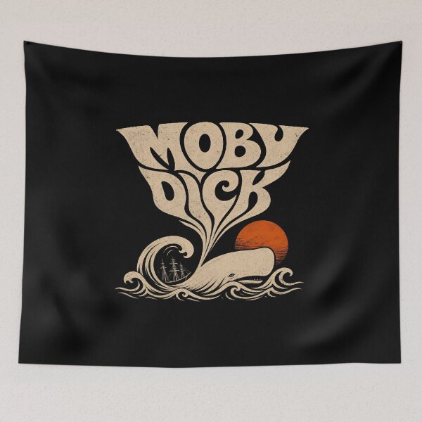 Item preview, Moby Dick Typographic Whale Spout Sailing Ship Retro Art designed and sold by Fenay Designs.