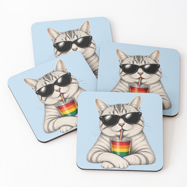 Item preview, Cool Pride Cat with Rainbow Tumbler | LGBTQ+ Cat Lover Illustration | Funny Rainbow Cat designed and sold by Ginastle26.