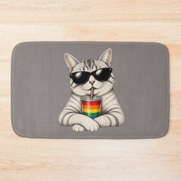 Item preview, Cool Pride Cat with Rainbow Tumbler | LGBTQ+ Cat Lover Illustration | Funny Rainbow Cat designed and sold by Ginastle26.