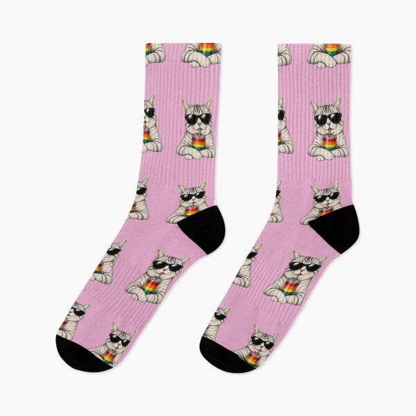 Item preview, Cool Pride Cat with Rainbow Tumbler | LGBTQ+ Cat Lover Illustration | Funny Rainbow Cat designed and sold by Ginastle26.
