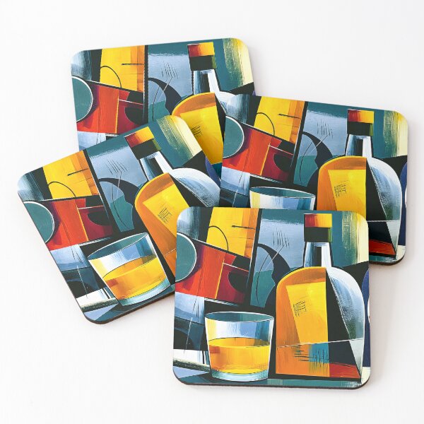 Item preview, Cocktails in Geometric Rhythm - Vibrant Bottles Glassware and Bold Abstract Mixology designed and sold by OlfactoART Studio.