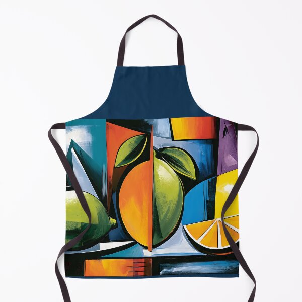 Aperçu de l'œuvre Symphonie d'agrumes cubiste - Oranges, citrons et couleurs géométriques audacieuses en harmonie moderne créée et vendue par OlfactoART Studio.