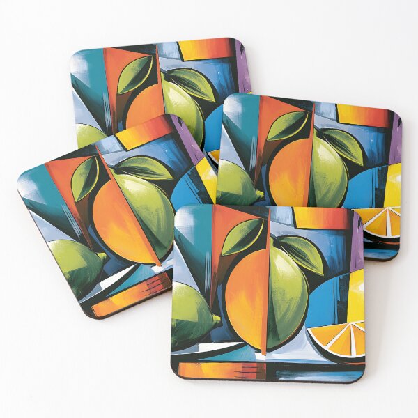 Item preview, Cubist Citrus Symphony - Oranges Lemons and Bold Geometric Color in Modern Harmony designed and sold by OlfactoART Studio.