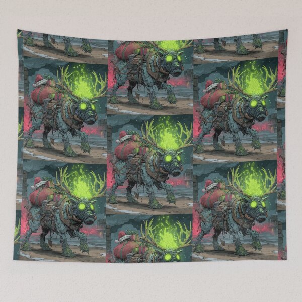 Item preview, TOCOCLAWS Toxic Sleigh: Radioactive Gas Mask Reindeer Throw Pillow designed and sold by TOCOCLAWS.