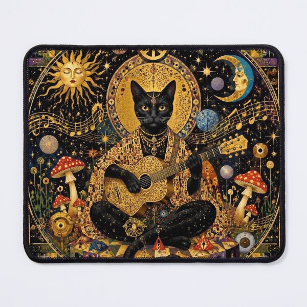 Item preview, Cosmic Hippie Cat - Guitar, Peace and Magic à la Klimt designed and sold by Natalia-Vlad.