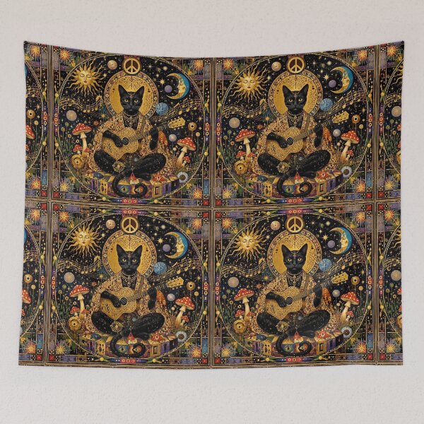 Item preview, Cosmic Hippie Cat - Guitar, Peace and Magic à la Klimt designed and sold by Natalia-Vlad.