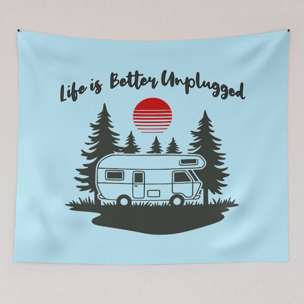 Item preview, Life Is Better Unplugged Vintage RV Camping Nature Design designed and sold by Sachie's Studio.
