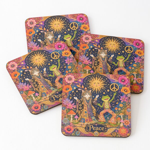 Item preview, Cosmic Peace Festival - Empress Cat and Hippie Frog à la Klimt designed and sold by Natalia-Vlad.