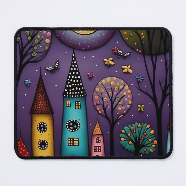 Item preview, Whimsical Colorful Houses Under Full Moon Night designed and sold by MEEGGOO.