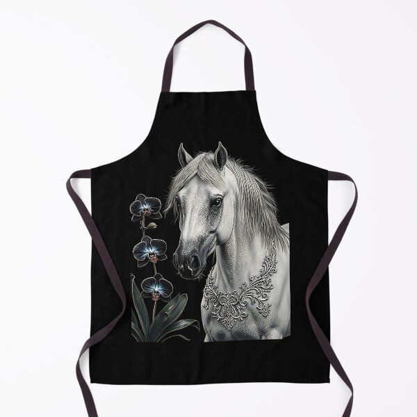 Item preview, Elegant White Horse Portrait with Blue Orchids and Silver Filigree designed and sold by UrbanPrts.