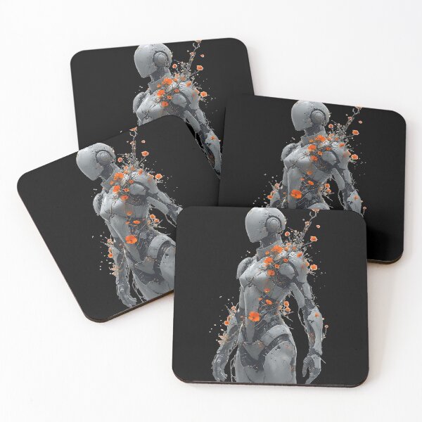 Item preview, Sci-Fi Android Robot with Orange Flowers Nature Reclaiming Tech designed and sold by UrbanPrts.