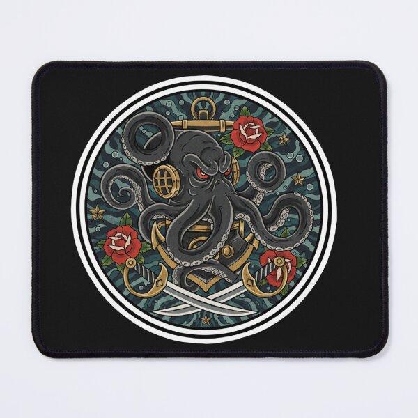 Item preview, Octopus Kraken Tattoo Nautical Anchor Diver Helmet Graphic Print designed and sold by HealingEraInk.