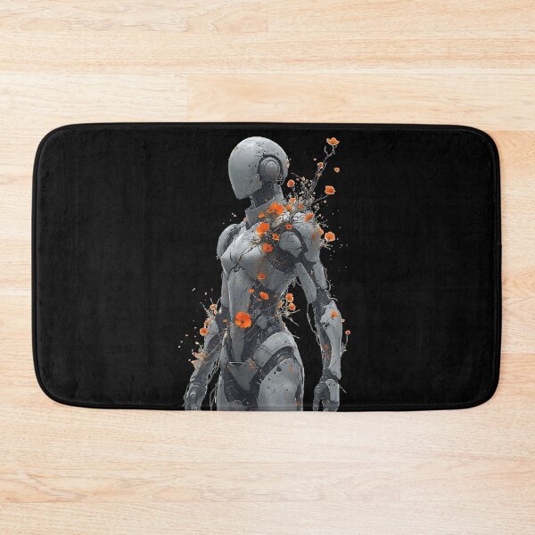 Item preview, Sci-Fi Android Robot with Orange Flowers Nature Reclaiming Tech designed and sold by UrbanPrts.