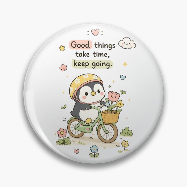 Item preview, Cute Penguin Bicycle Sticker - Good Things Take Time Keep Going - Kawaii Motivational Art designed and sold by LittleJoyStudio.Art.