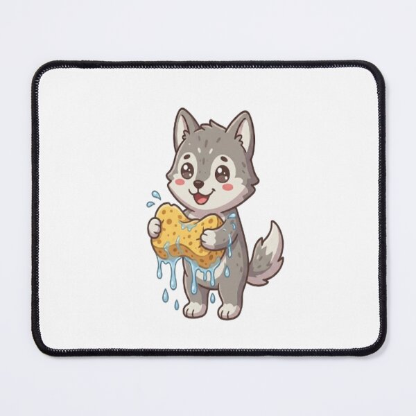 Item preview, Cute Wolf Puppy Holding Sponge designed and sold by Ella_Sketch.