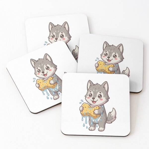 Item preview, Cute Wolf Puppy Holding Sponge designed and sold by Ella_Sketch.