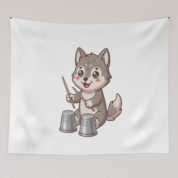 Item preview, Cute Wolf Puppy Playing Drums designed and sold by Ella_Sketch.