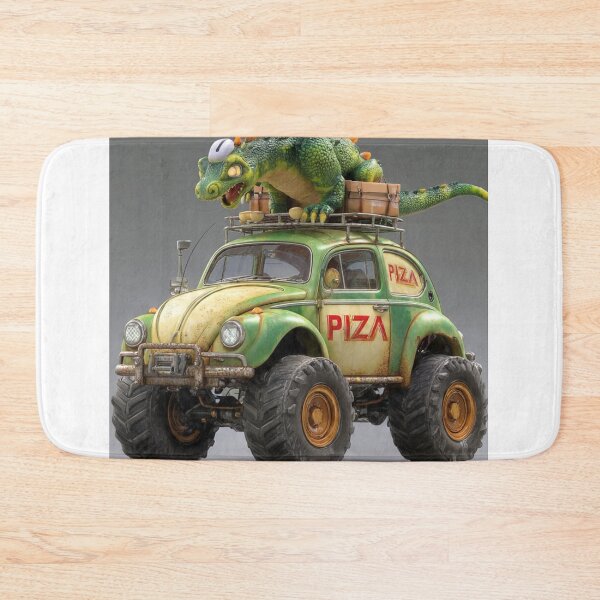Item preview, TOCOCLAWS Pizza Crusher: Monster Truck Dino Delivery Throw Pillow designed and sold by TOCOCLAWS.