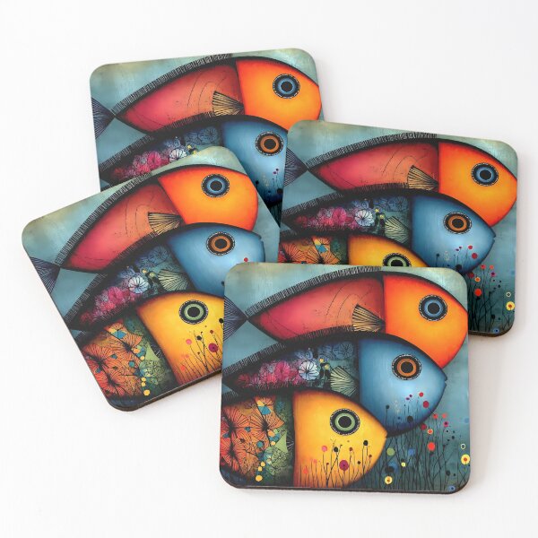 Item preview, Three Whimsical Colorful Abstract Fish Folk Art designed and sold by MEEGGOO.
