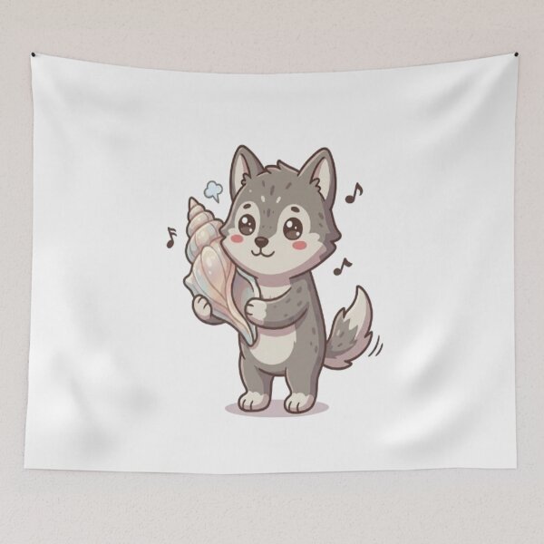 Item preview, Cute Wolf Listening To Seashell designed and sold by Ella_Sketch.