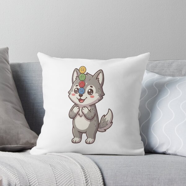 Item preview, Cute Wolf Balancing Colorful Buttons designed and sold by Ella_Sketch.