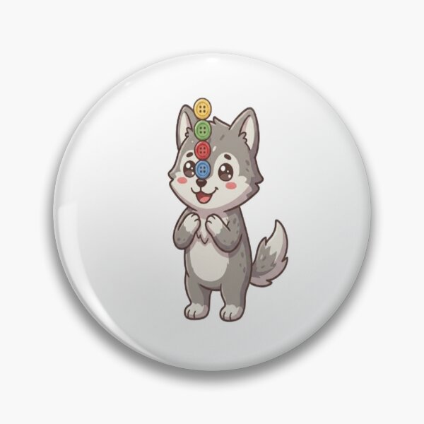 Item preview, Cute Wolf Balancing Colorful Buttons designed and sold by Ella_Sketch.
