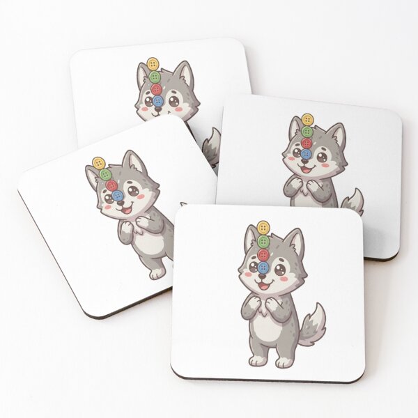 Item preview, Cute Wolf Balancing Colorful Buttons designed and sold by Ella_Sketch.