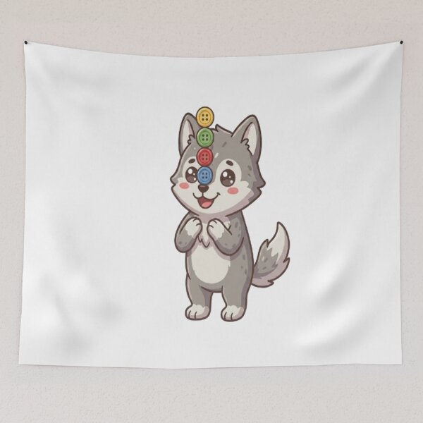 Item preview, Cute Wolf Balancing Colorful Buttons designed and sold by Ella_Sketch.