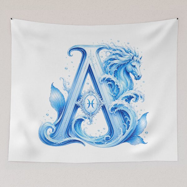 Item preview, Aqua Equus Horse-Pisces Letter A designed and sold by BlissBlvdShop.