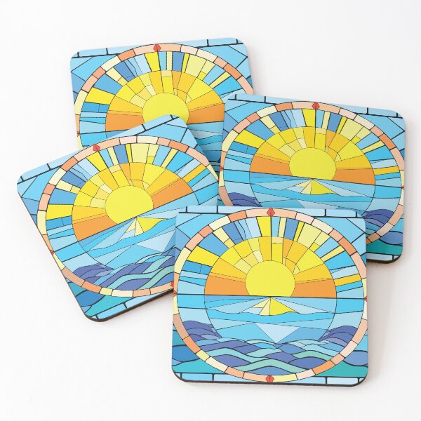 Item preview, Stained Glass Compass Rose with Ocean Waves and Sunrise designed and sold by Barrett York.