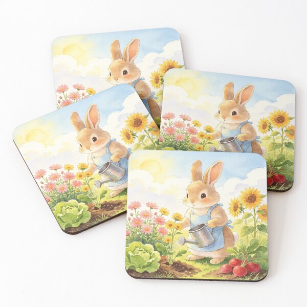 Item preview, Cute Gardener Rabbit Watering Plants designed and sold by onjirastudio7.