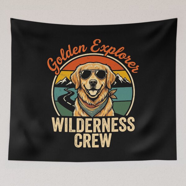 Aperçu de l'œuvre T-shirt Golden Explorer Wilderness Crew pour les amoureux de la nature créée et vendue par Colorful Designs.