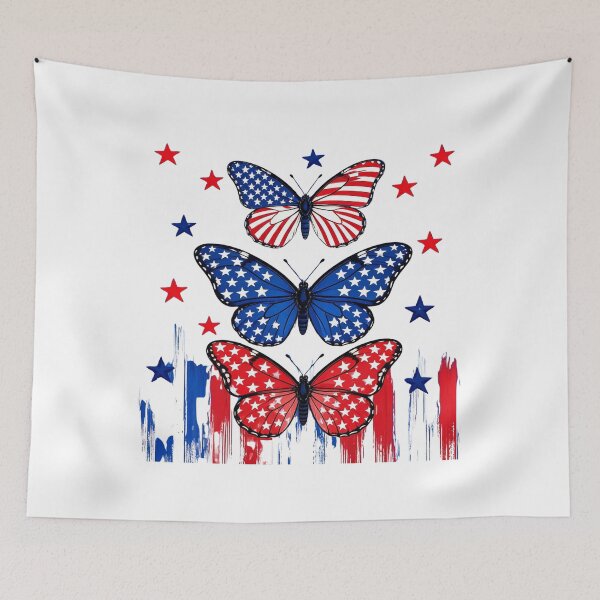 Item preview, Patriotic Butterfly Trio with Stars and Red White Blue Paint designed and sold by DariaOltes.