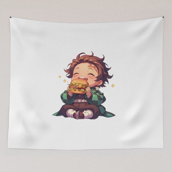 Item preview, Tanjiro Kamado Demon Slayer Chibi Burger Sparkle Smile designed and sold by earlobejerk.