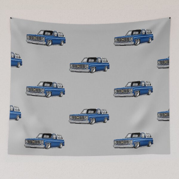 Item preview, Custom 1975 Chevrolet Blazer K5 Lowered Blue Vintage SUV Illustration designed and sold by Motorline44.