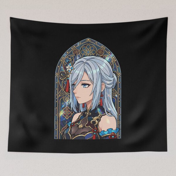 Item preview, Shenhe Genshin Impact Blue Stained Glass Elegant Fantasy designed and sold by mildaclairmo.