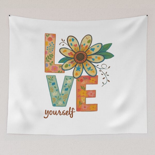 Item preview, Love Yourself Floral Acrylic Paint Typography designed and sold by UUniqueIImprint.